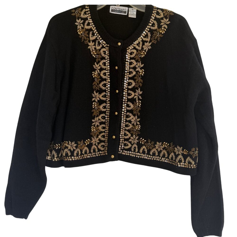 Black Embellished Knit Cardigan Sweater